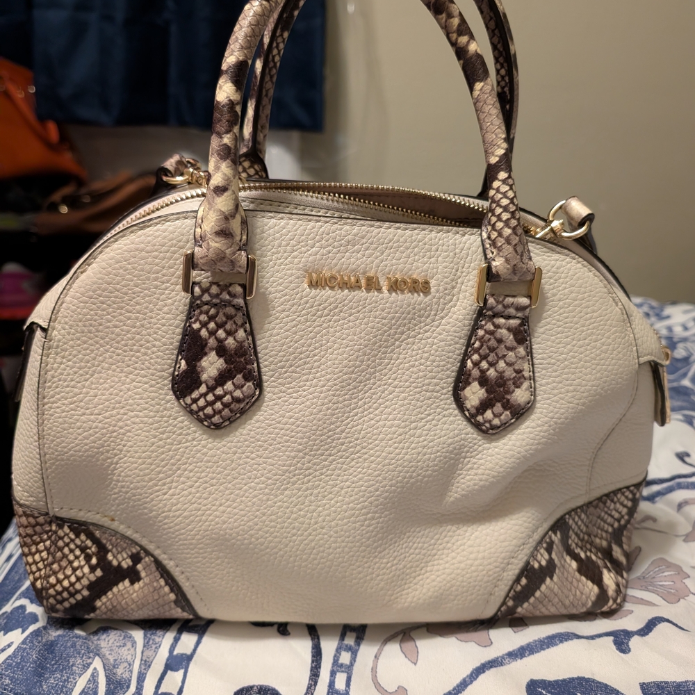 Michael Kors Cream and Snake Print Satchel